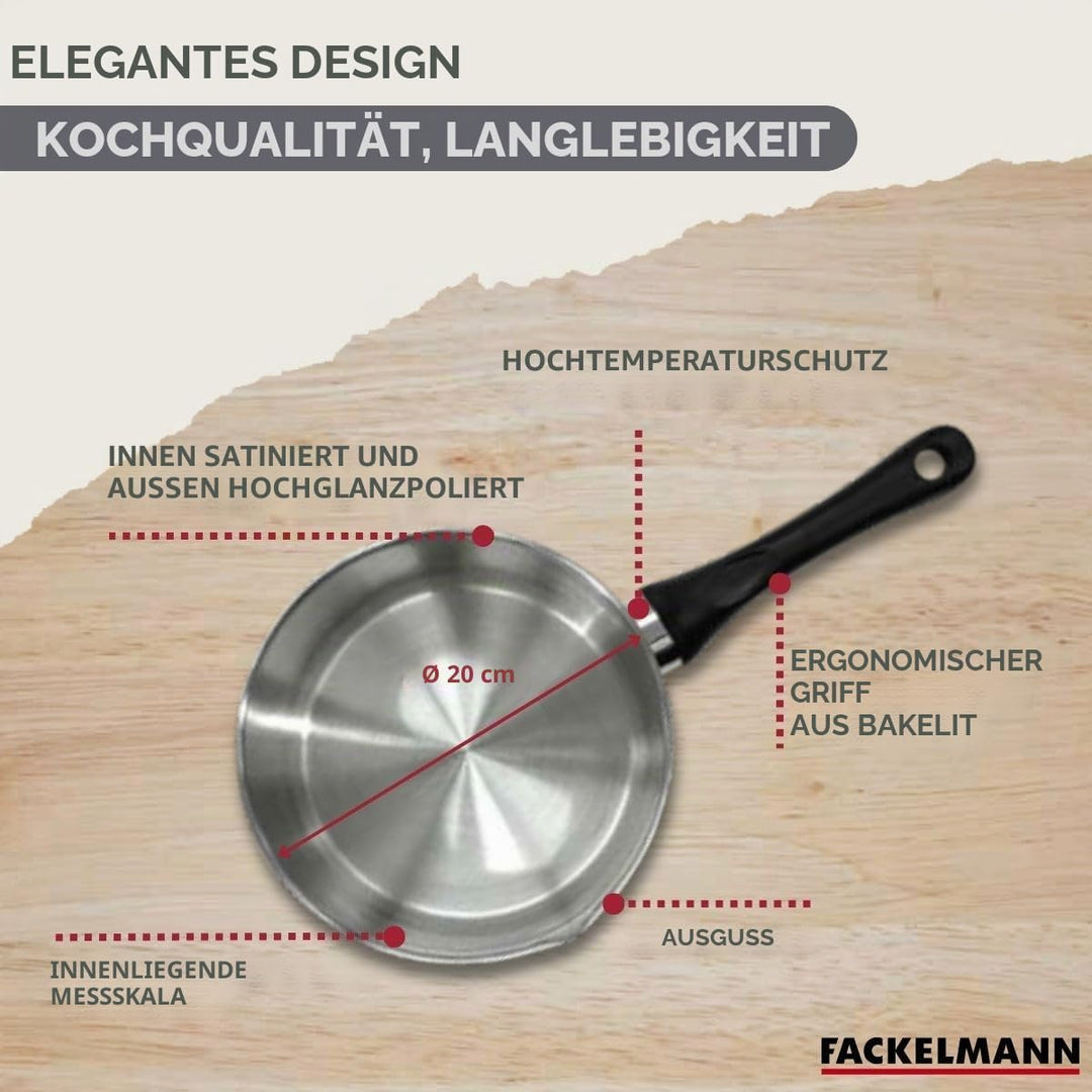 Fackelmann 681850 Stieltopf, 20 cm, Edelstahl, Kochtopf, für alle Herdarten, Induktion, Stielkassero