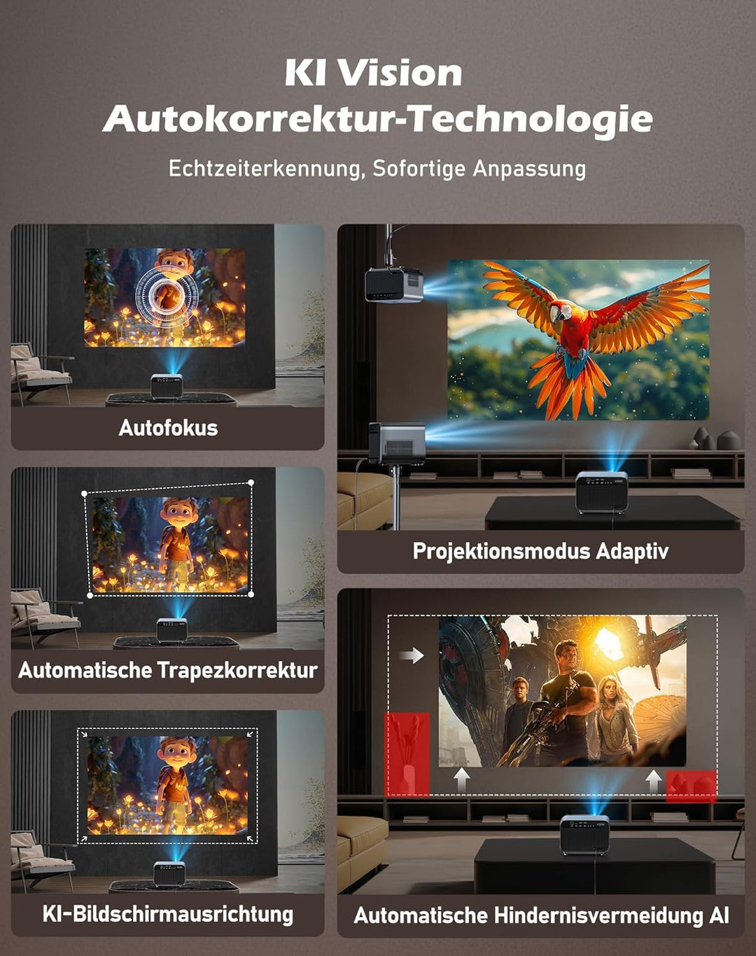 VGKE Beamer 4k Heimkino [Kompatibel mit Netflix & Dolby Audio] 1100 ANSI Projektor Full HD 1080p, Au