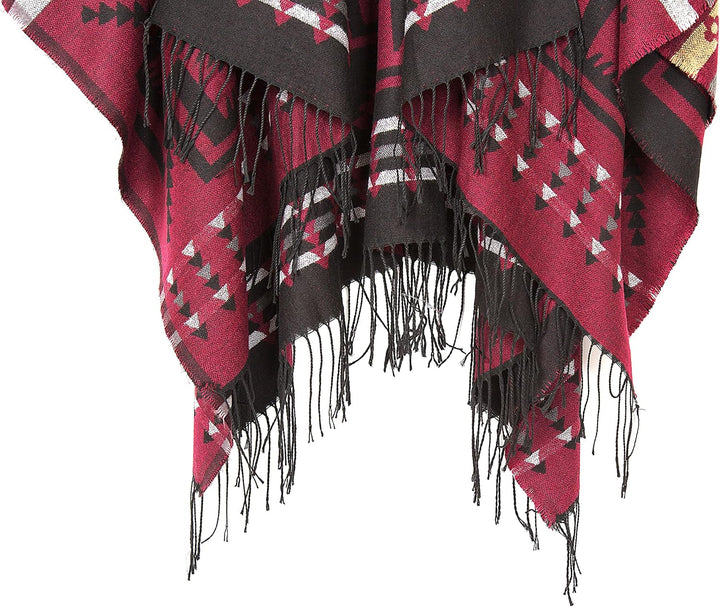 Urban GoCo Damen Poncho Stola Bohe Quaste Schal #1 Rot, #1 Rot