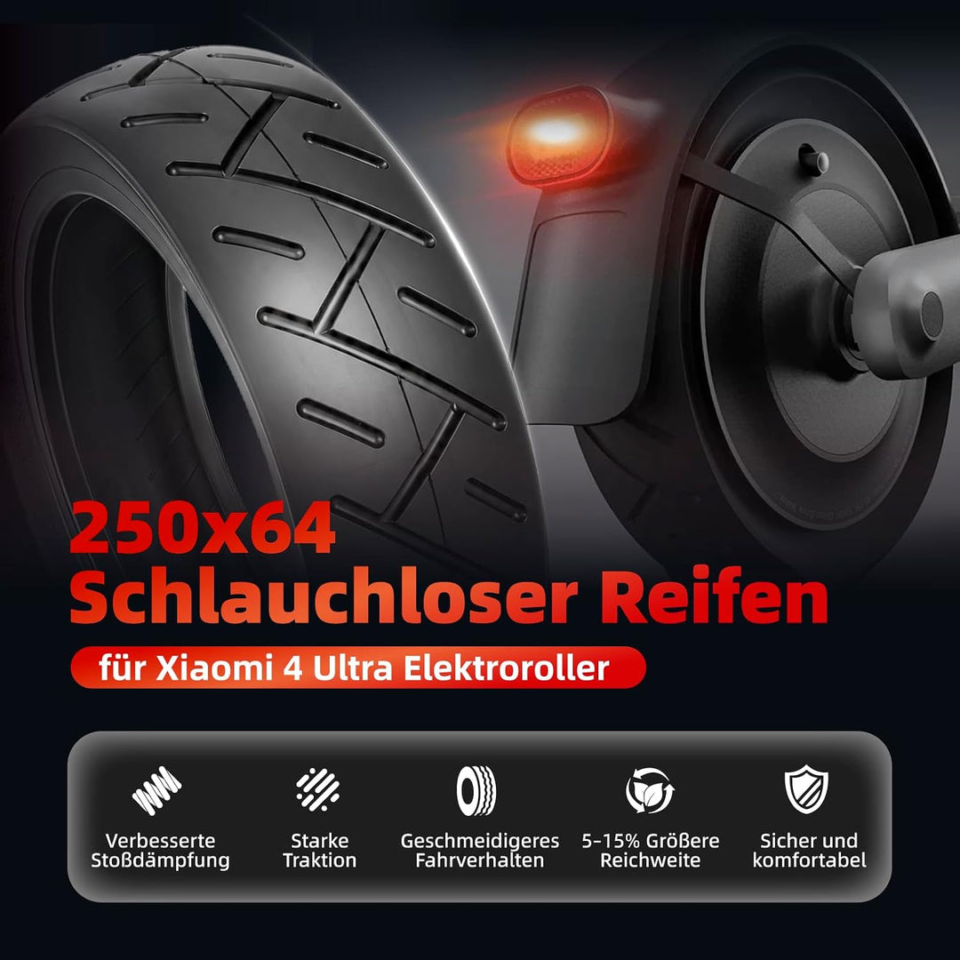 250 x 64 Strassenreifen Verdickter 10-Zoll-Luftreifen für Xiaomi 4 Ultra, Navee S65, Navee S65C Elek