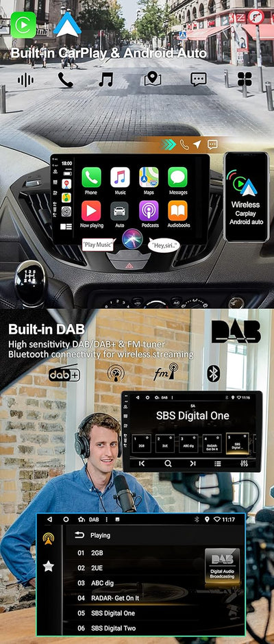 JOYX Android 12 IPS Autoradio - [Eingebaut DAB] - Passt für Ford Tourneo Transit Custom (2013-2021)