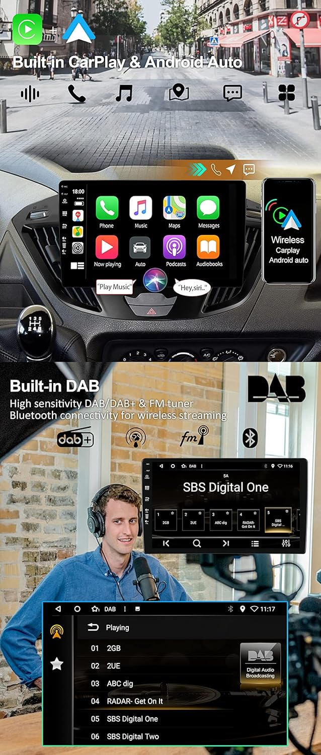 JOYX Android 12 IPS Autoradio - [Eingebaut DAB] - Passt für Ford Tourneo Transit Custom (2013-2021)