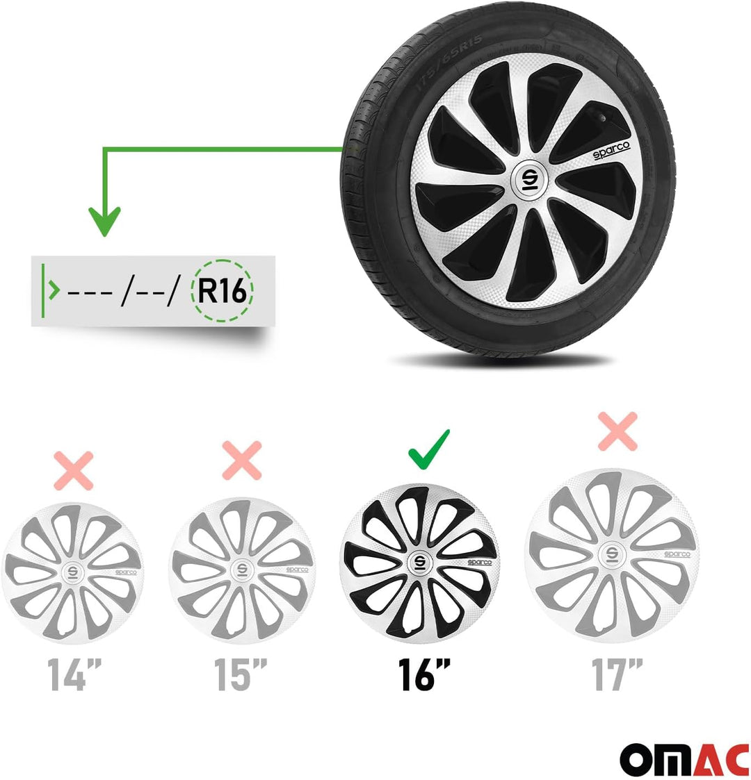 Satz Sparco Radzierblenden Sicilia 16-Zoll Silber/Schwarz/Karbon