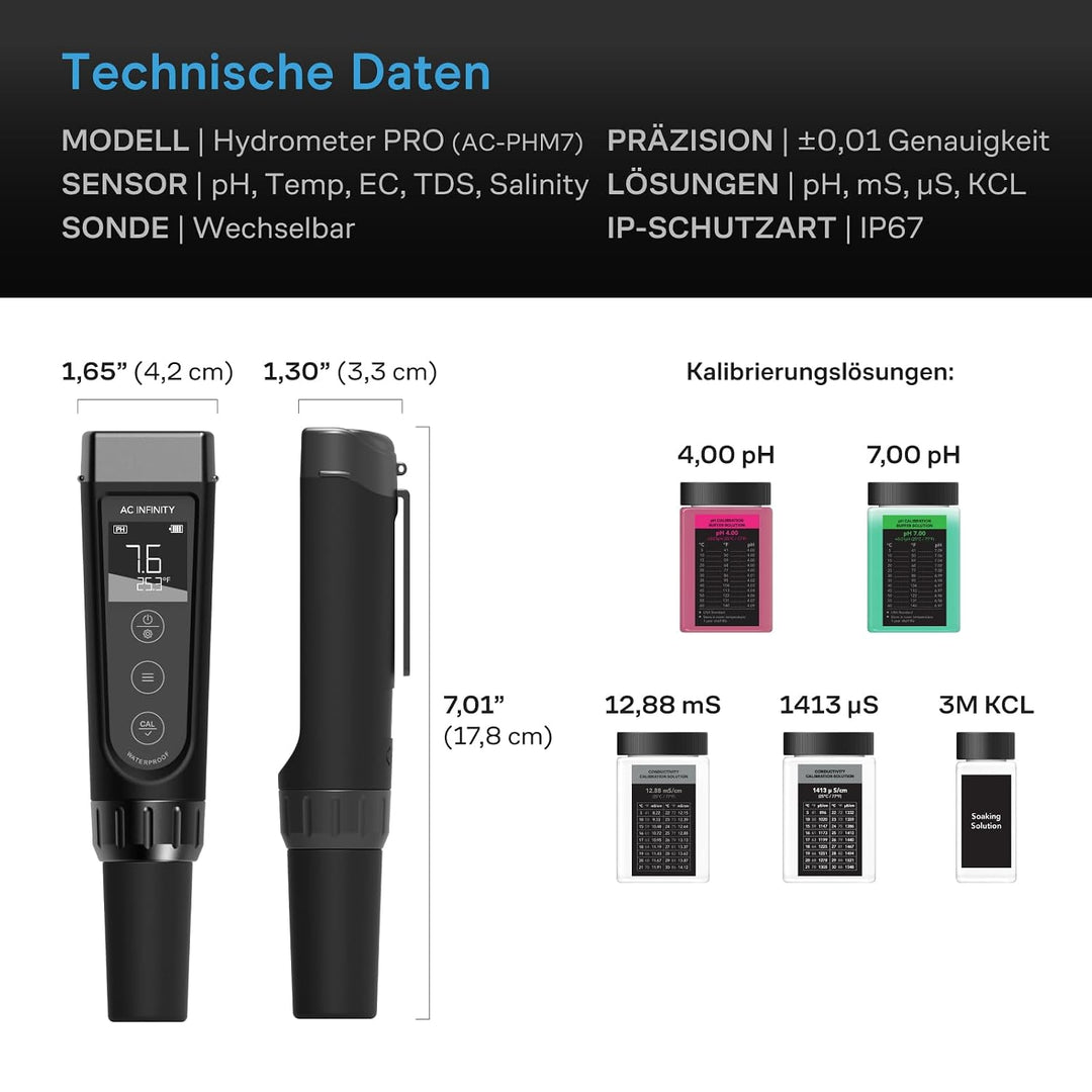 AC Infinity Hydroponic Meter PRO Kit Hochpräzisions Digital pH-Stift mit ±0,01 pH Genauigkeit und we