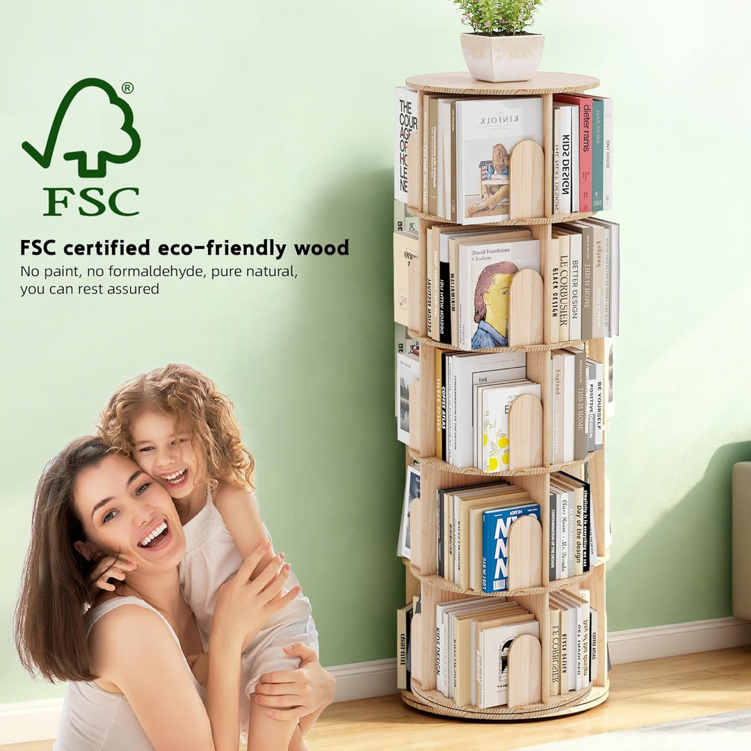 Bücherregal Kinder, 360° Drehbares Bücherregal mit 5 Ebenen, Drehregal Spielzeugregal, Multifunktion