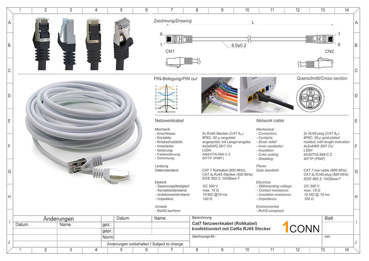 5,0m - orange - 10 Stück CAT.7 Computer Ethernet Kabel Netzwerkkabel (Rohkabel) Patchkabel S-FTP LSZ