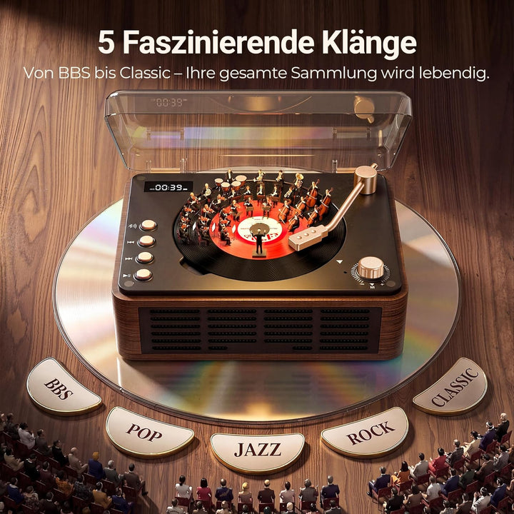 POFOTO Tragbarer CD-Player mit Bluetooth 5.3, langlebigem Akku, LCD-Display, unterstützt USB/AUX/Rad