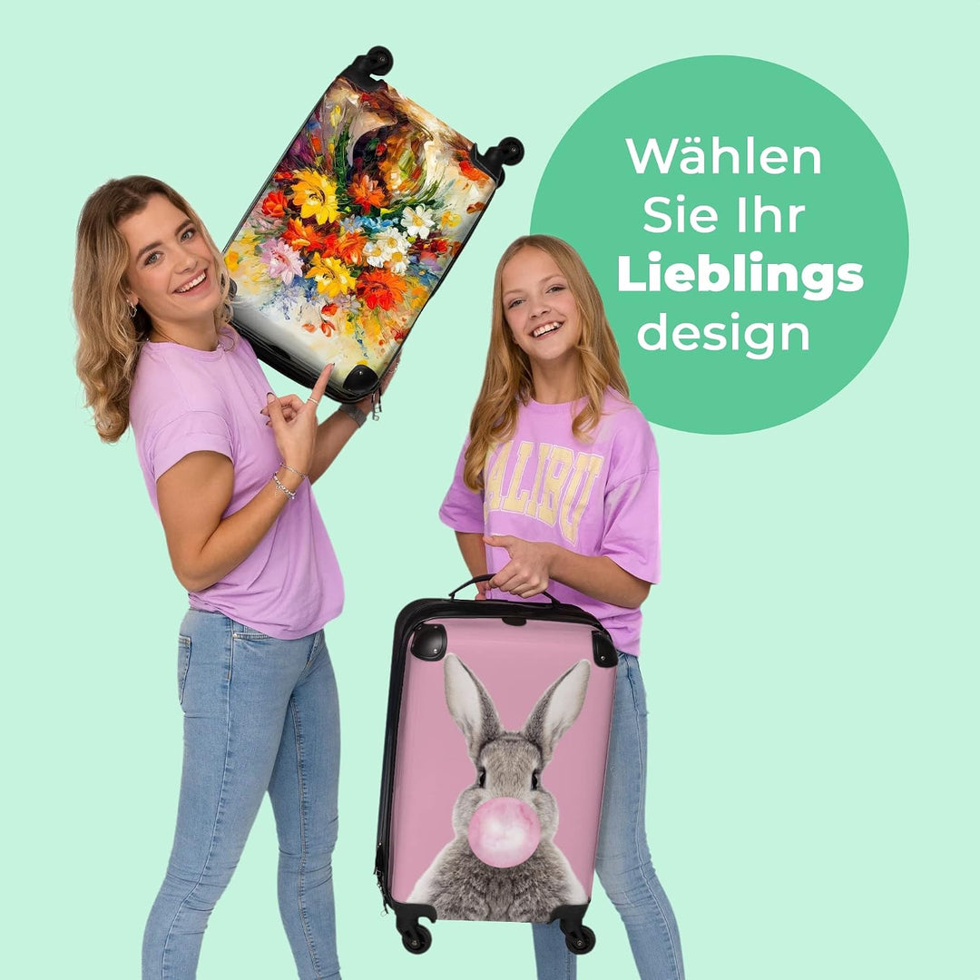 NoBoringSuitcases.com® Koffer Handgepäck Trolley Rollkoffer Kleine Reisekoffer mit 4 Rollen - Blumen