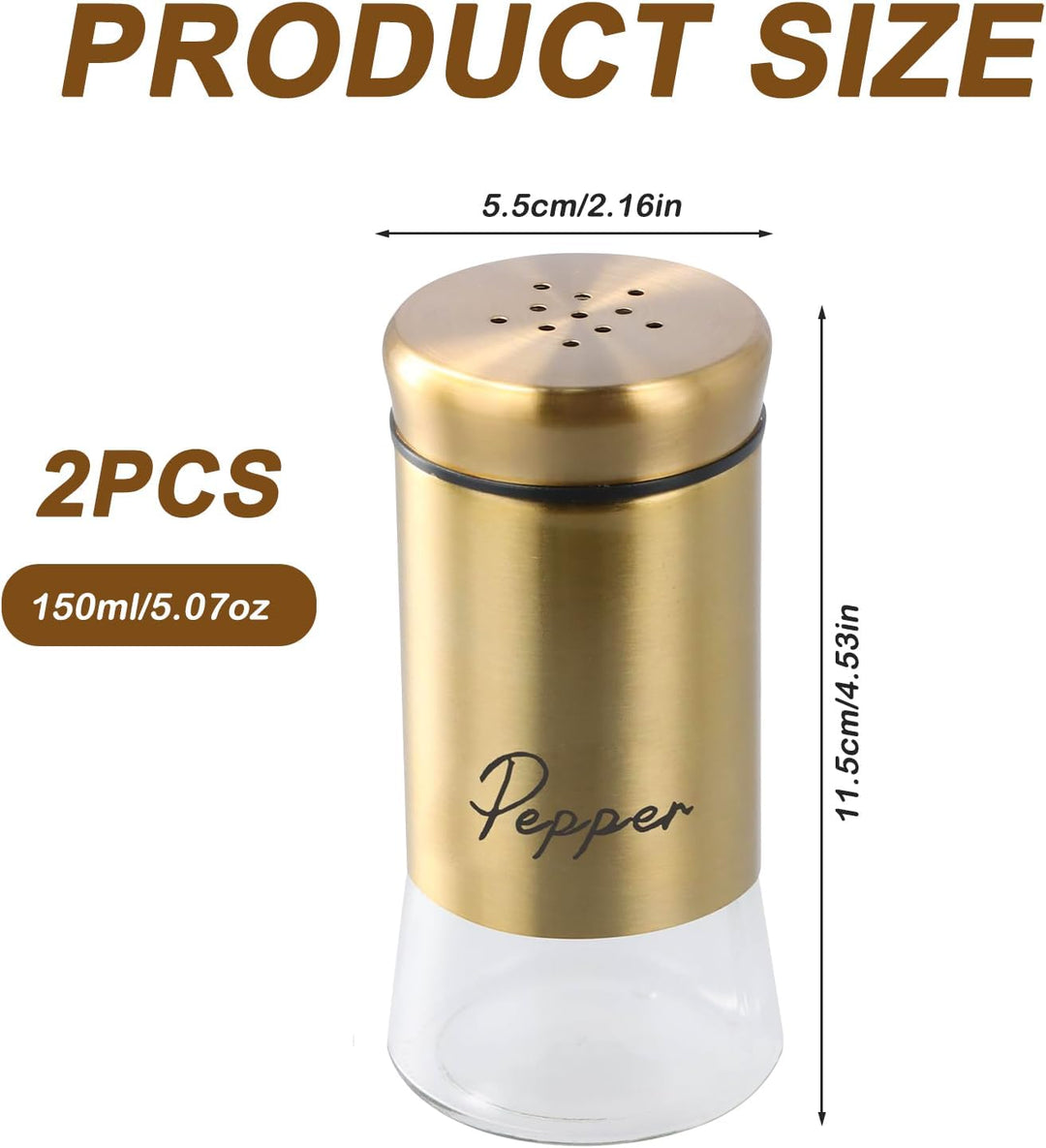 2 Stück Gold Salz Pfeffer Shaker, Salz und Pfefferstreuer Klein Set, 150ML Gewürzstreuer für Haus, K