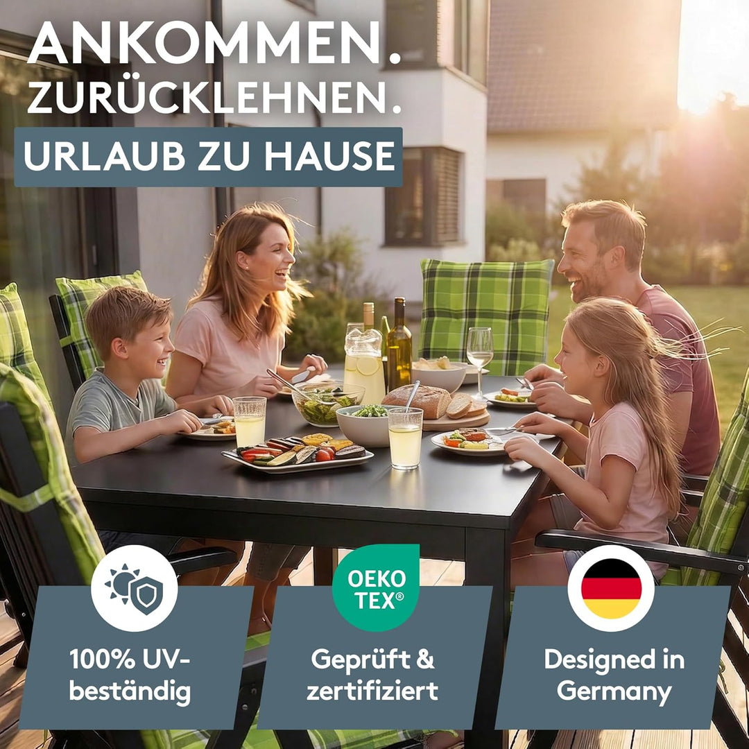 LILENO HOME Gartenstuhl Auflagen als [1er Set - Hochlehner] in Karo Grün - Bequeme Liegen als Sitzau