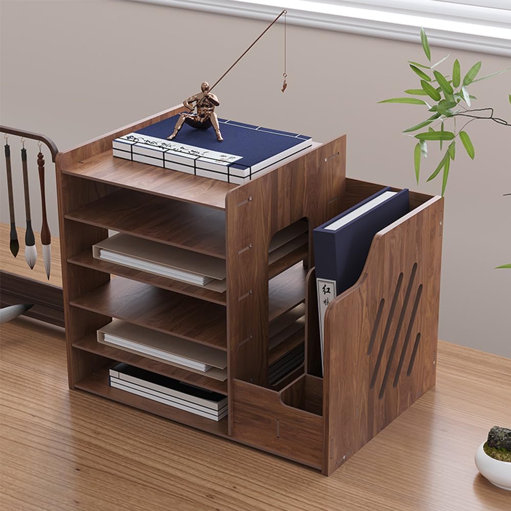 Hggzeg Schreibtisch-Organizer aus Holz,grosse Kapazität,Schreibtisch-Organizer,Aktenregal,A4-Papier-
