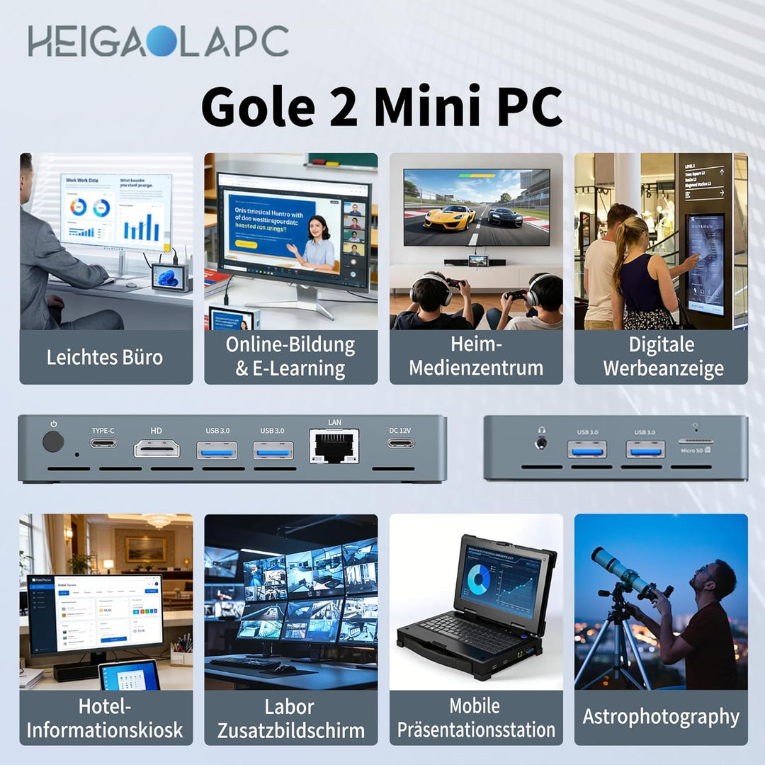 Mini PC mit 5,5 Zoll Touchscreen Display, Intel N5100 Quad-Core, 8GB RAM 128GB SSD, Win 11, Dual 4K
