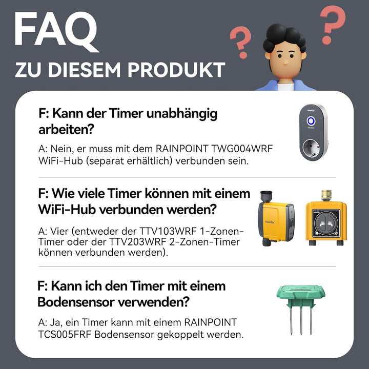 RAINPOINT Bewässerungscomputer WLAN mit Reinem Messing-Einlass und -auslass, ohne WiFi Hub, Muss mit