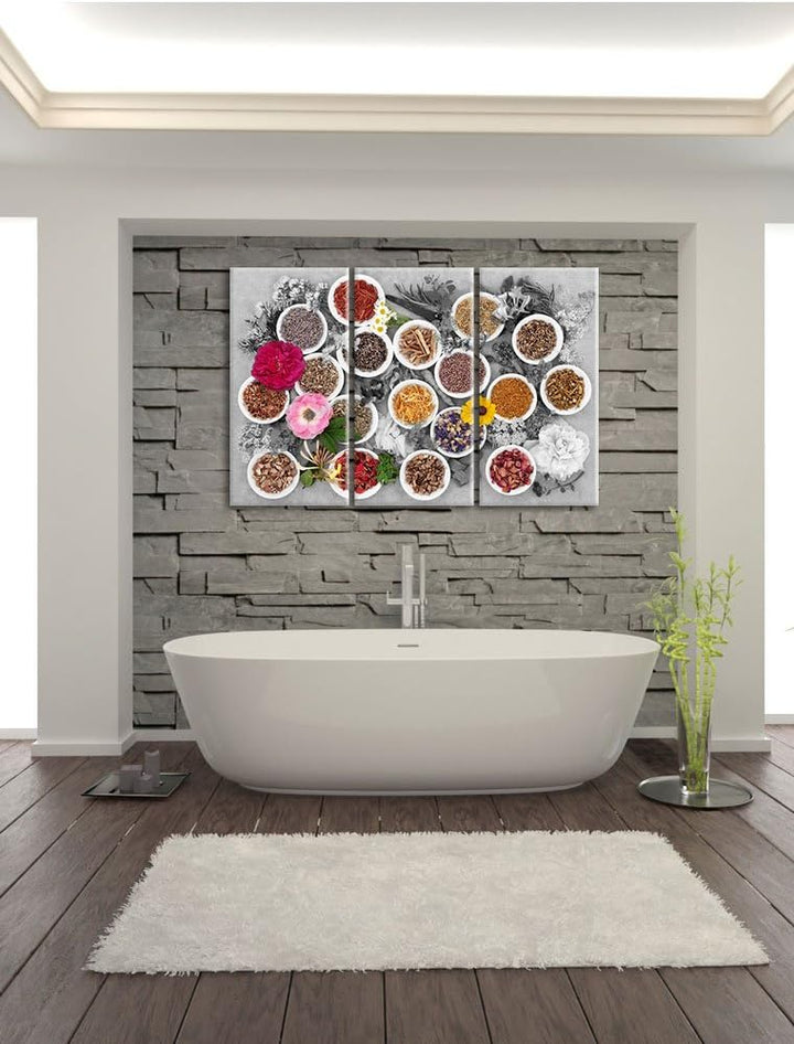 Pixxprint Heilende Kräuter und Blumen als Leinwandbild/Grösse: 3 Teilig (120x80 cm) cm/Wandbild/Kuns