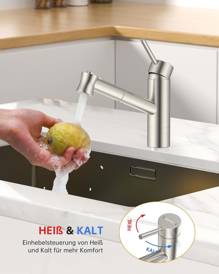 DAYONE Küchenarmatur mit Ausziehbarer Brause, Hochdruck Wasserhahn Küche, Spültischarmatur mit Herau