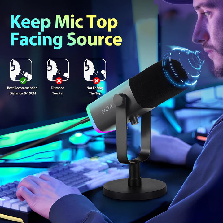 FIFINE XLR Mikrofon mit Arm, USB Dynamisch Microphone PC mit Boom Einstellbarer Mikrofonarm, Flach M