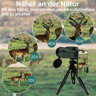 Monokular 60X80 Zoom Monokulare Teleskop Fernrohr Erwachsene mit Smartphone Halterung Stretchable St