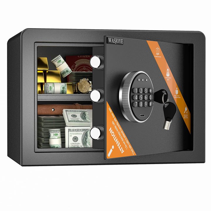 WASJOYE 25L Tresor Safe mit Zahlenschloss, Möbeltresor mit Schlüssel Elektronischem, Digital Geldkas