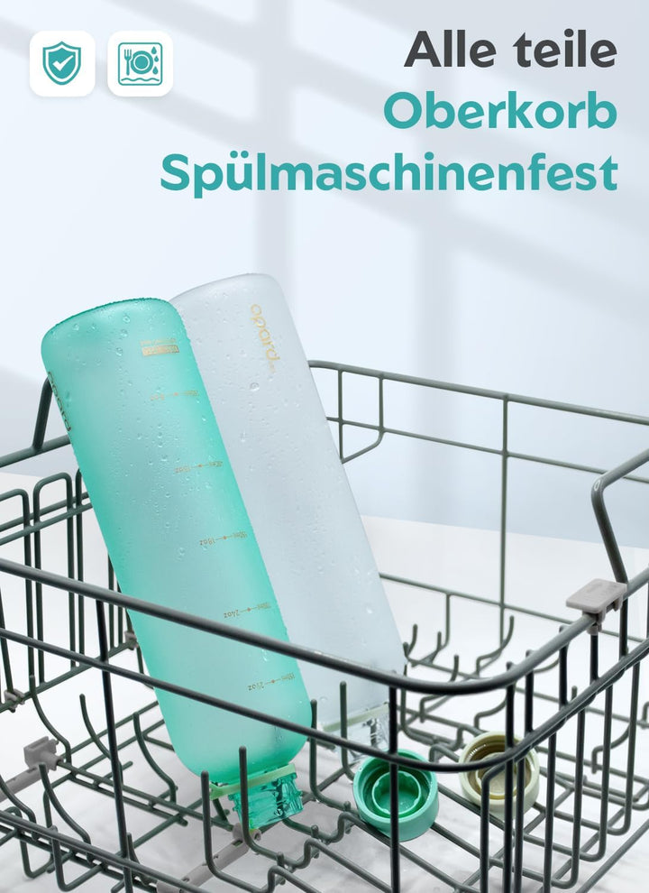Opard Slim Trinkflasche 1l, Kohlensäure geeignet Wasserflasche, Water Bottle Spülmaschinenfest, BPA