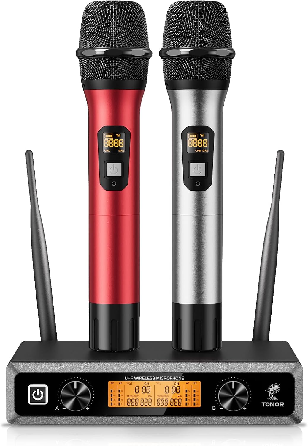 TONOR Wireless Funkmikrofon UHF Professionelles dynamisches drahtloses Dual Mikrofon, Handmikrofonsy