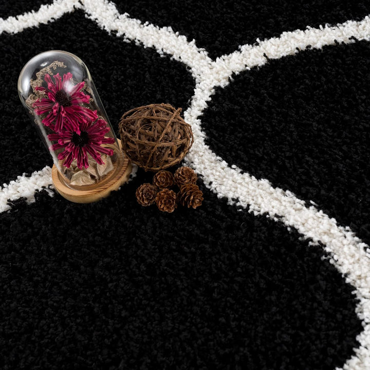 SANAT Madrid Shaggy Teppich Rund - Hochflor Teppiche für Wohnzimmer, Schlafzimmer, Küche - Schwarz,
