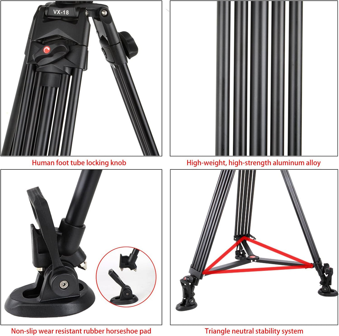 VILTROX VX-18M 188cm / 74 Zoll Panorama Kamera Dreibein Stative mit Fluid Drag Kopf für DSLR Kamera