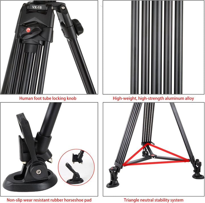 VILTROX VX-18M 188cm / 74 Zoll Panorama Kamera Dreibein Stative mit Fluid Drag Kopf für DSLR Kamera