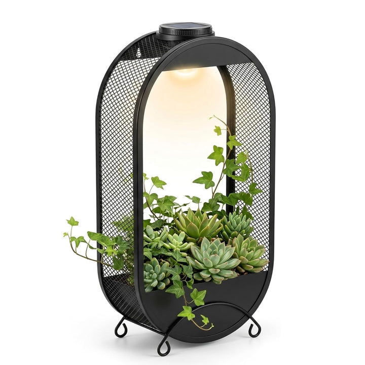 CNAPXAIA Solar-Pflanzenständer mit 2 Lichtmodi – Robustes Gartenregal aus Metall für Pflanzen, wasse