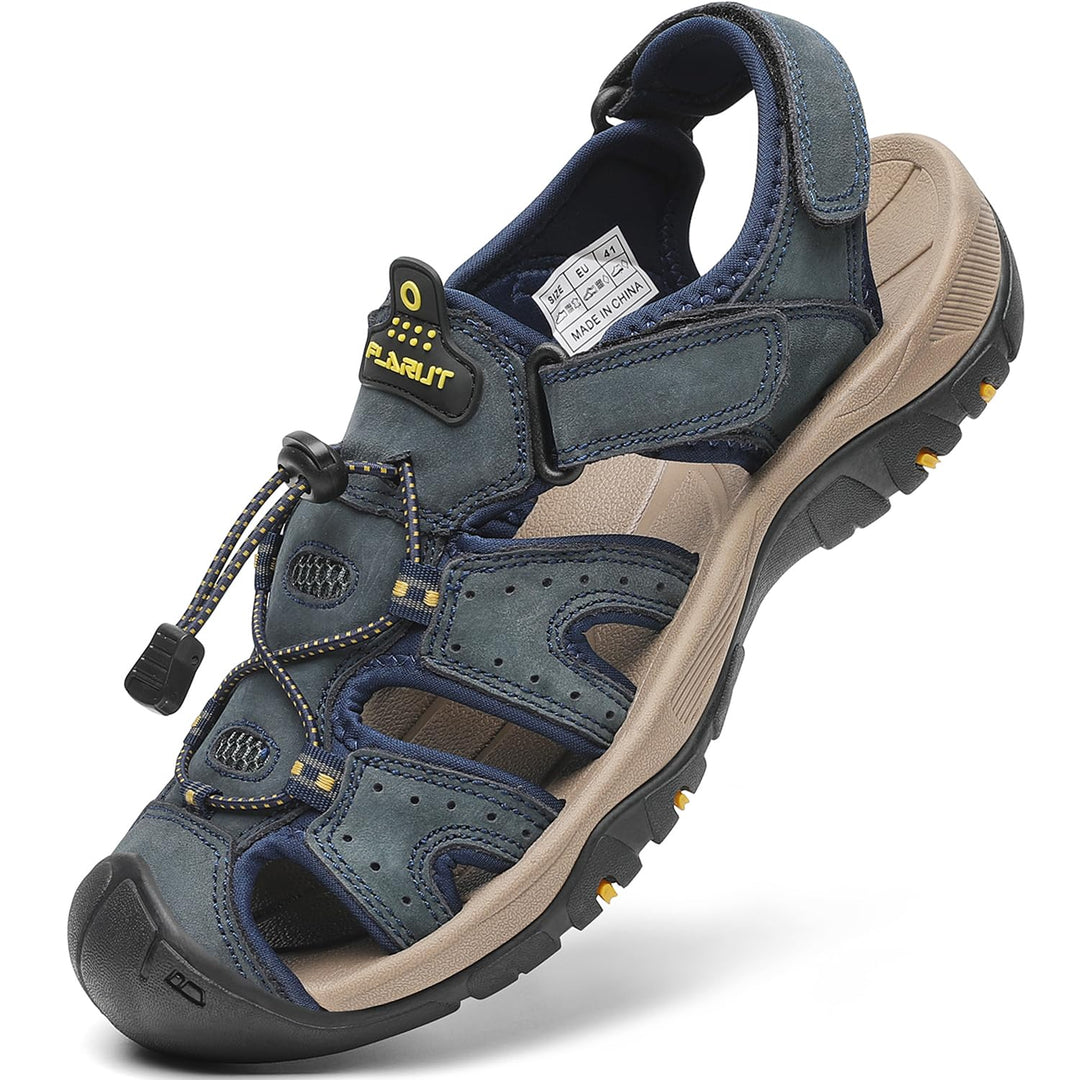 FLARUT Sandalen Herren Outdoorsandalen Trekkingsandalen Wander | Echtleder,Geschlossene Zehe,Rutschf