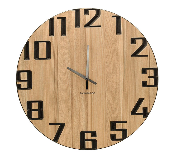 levandeo Wanduhr 60cm rund Holz Markenuhr Moderne Ziffern Kernbuche Made in Germany 60cm Kernbuche M