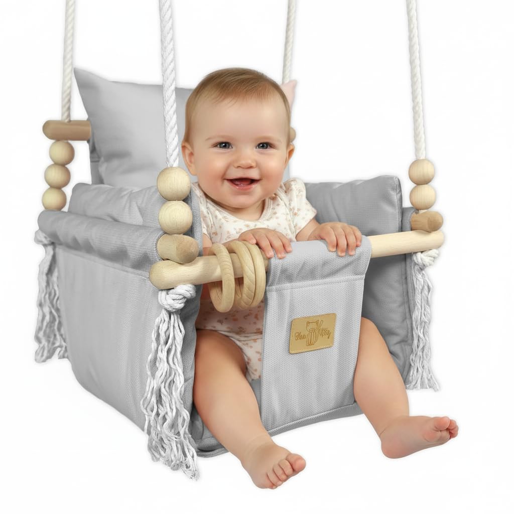 BlueKitty Schaukel für Kinder; Babyschaukel; Kinderschaukel mit Kissen; Schaukel für Haus und Garten