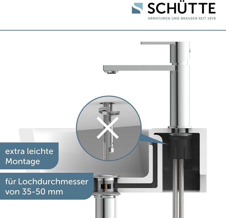SCHÜTTE Waschtischarmatur MANHATTAN 33010, Wasserhahn Bad mit Ablaufgarnitur, Armatur Badezimmer, Ei