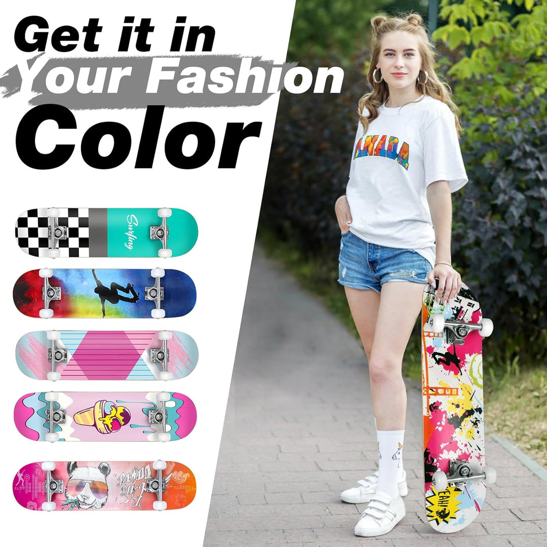 BELEEV Skateboard 31x8 Zoll Komplette Cruiser Skateboard für Kinder Jugendliche Erwachsene, 7-Lagige