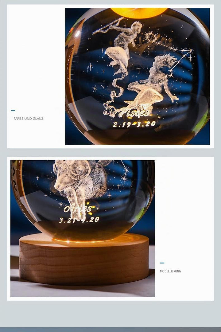 qianyue Laser Gravierte Sternzeichen Kristallkugel Miniatur 3D Kristall Handwerk Dekoration Glas Kug