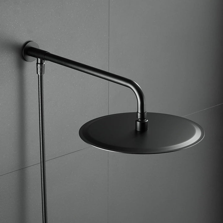 Schwarz Matt Duschkopf Regendusche mit Brausearm und Duschschlauch, 25 cm 25 Cm, Schwarz, 25 Cm, Sch