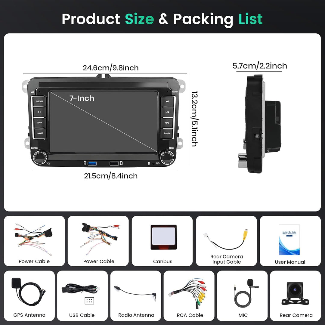 Hikity 8 Core/6+128G Android 15 Autoradio für VW Golf 5 6 Tiguan Caddy Polo Touran mit Wireless CarP