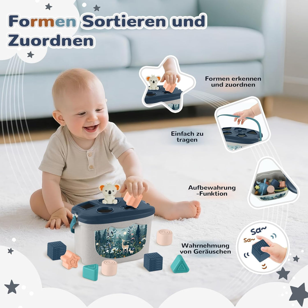 Almaxi Baby Spielzeug ab 6 Monate,5 in 1 Montessori Spielzeug Baby,Motorikspielzeug mit Formensortie