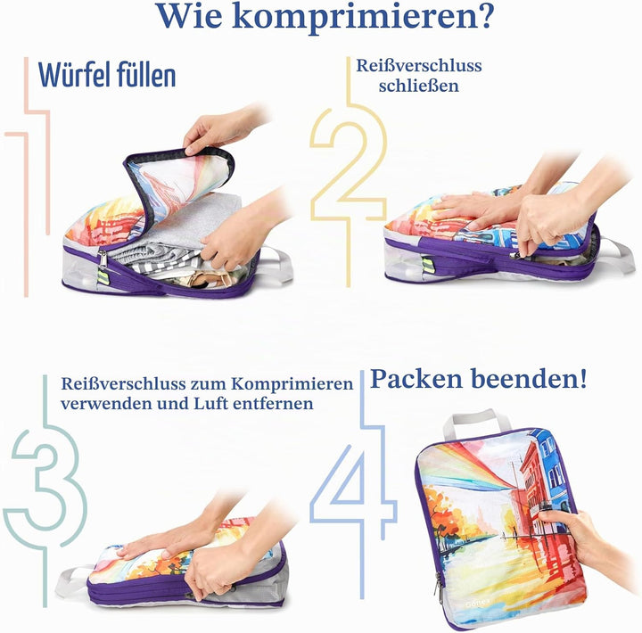 Gonex Compression Packing Cubes 4er Set, Gonex Kleidertaschen 4-teilig Verpackungswürfel, Kleidertas