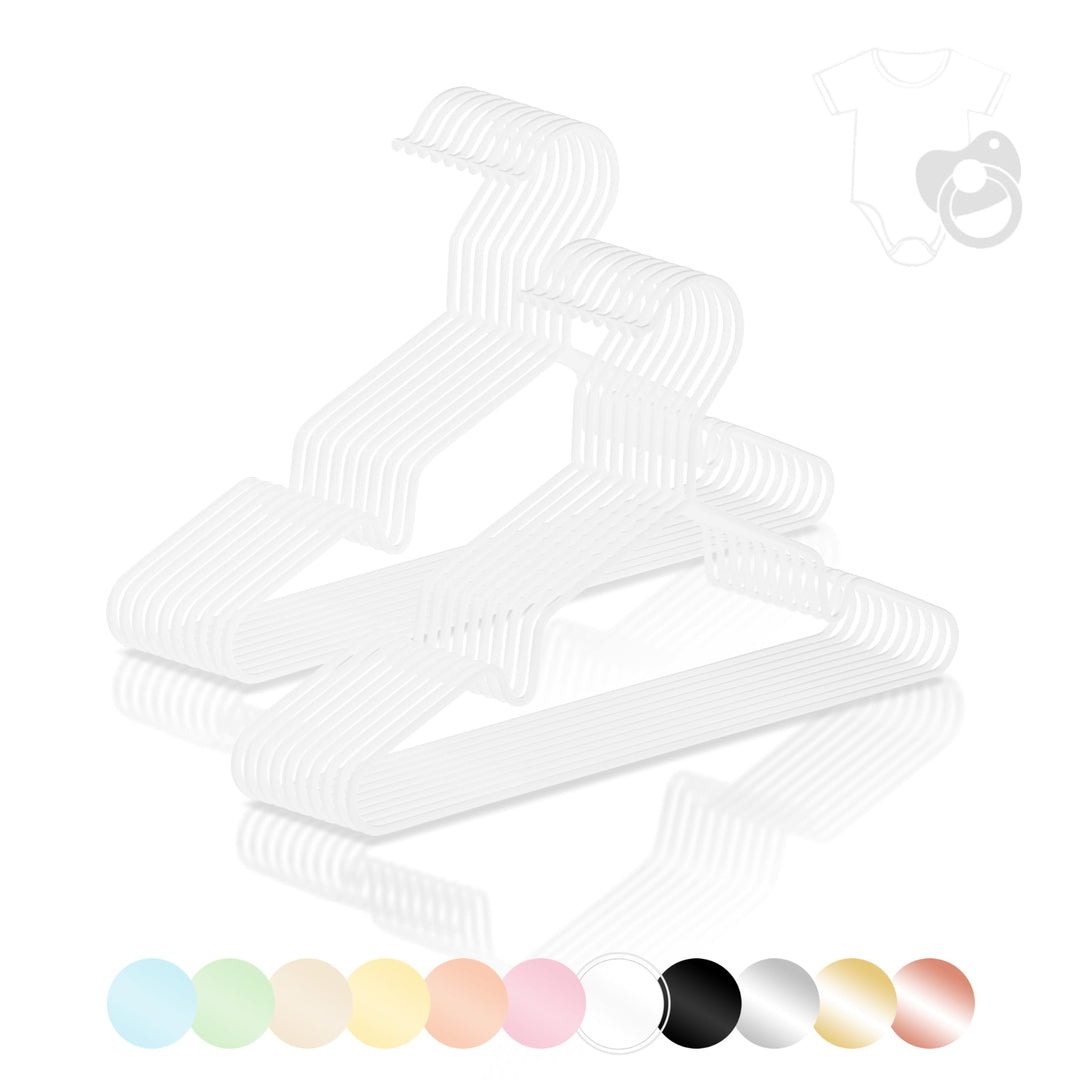 ROW&LINE® – Kinder Bügel (30 cm) – 20 Stück (weiss matt) – platzsparende Kinderkleiderbügel für Kind