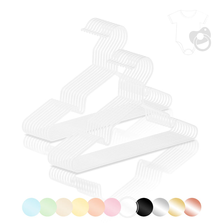 ROW&LINE® – Kinder Bügel (30 cm) – 20 Stück (weiss matt) – platzsparende Kinderkleiderbügel für Kind