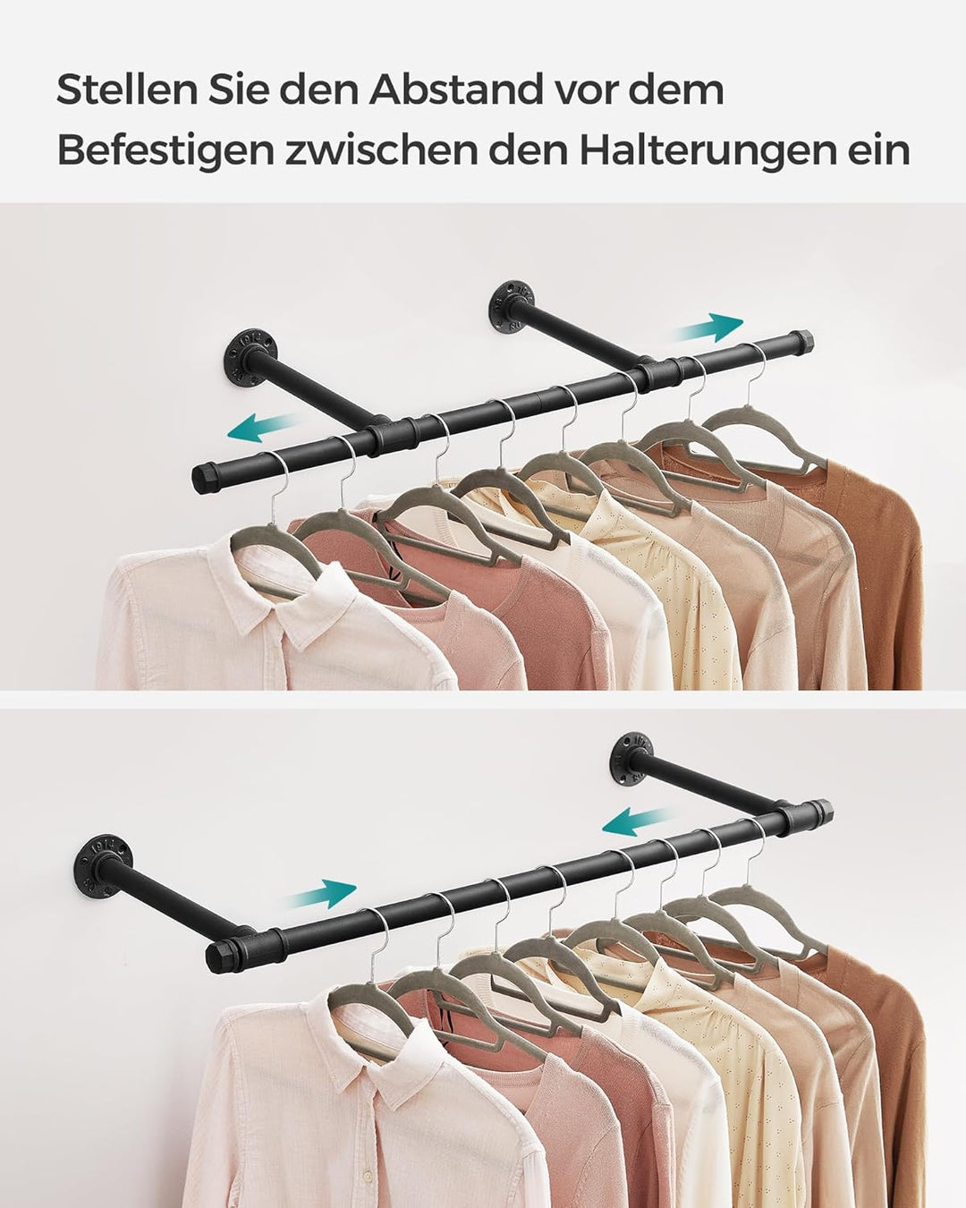 SONGMICS Kleiderstange für die Wand, Kleiderständer Wandmontage, Industrie-Design, platzsparend, 30