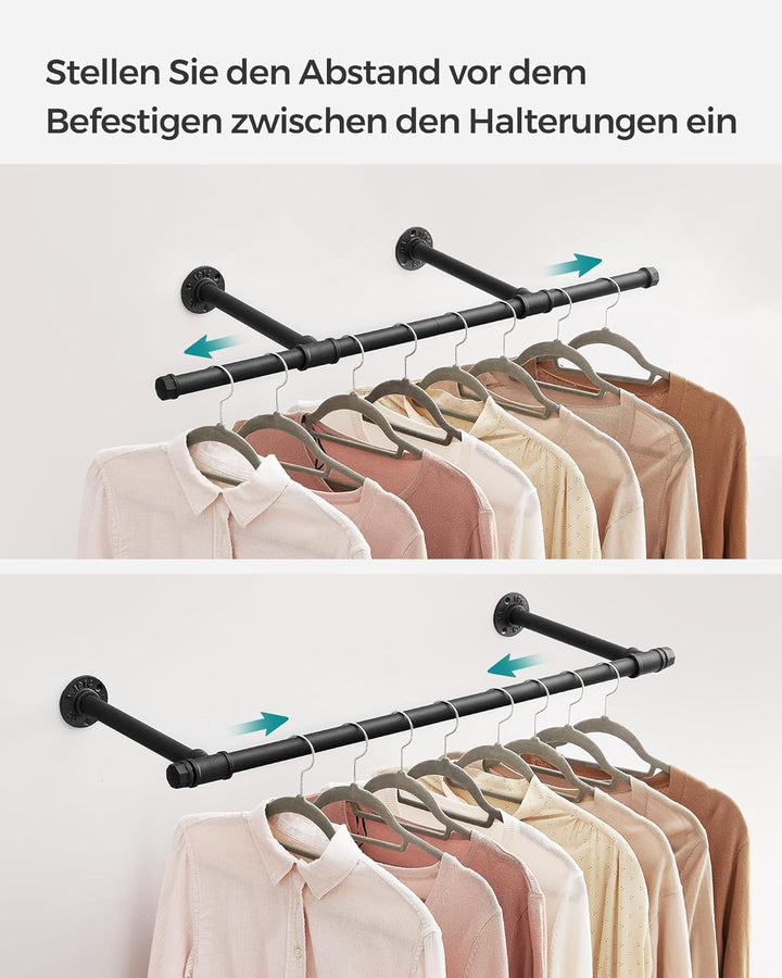 SONGMICS Kleiderstange für die Wand, 2er Set, Kleiderständer Wandmontage, Industrie-Design, platzspa