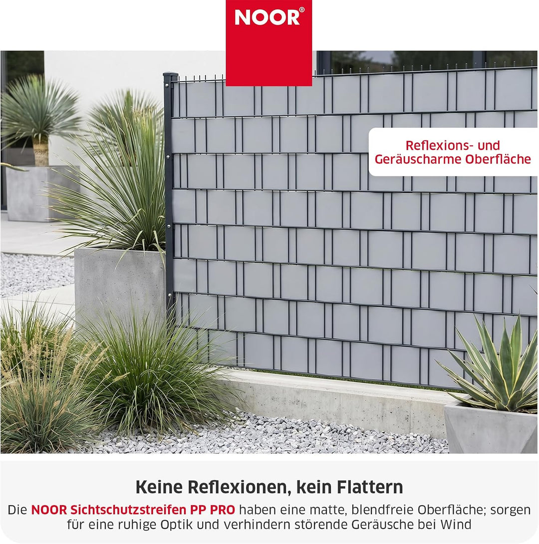 NOOR Zaunblende PP PRO 650 g/m2 Hellgrau I 0,19 x 35 m I Der ideale Sichtschutz für Ihren Doppelstab