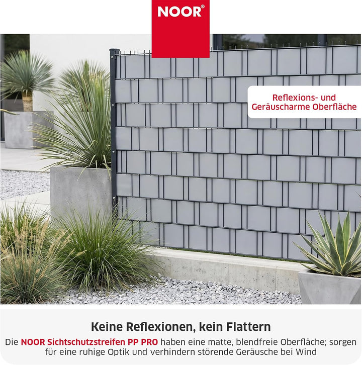 NOOR Zaunblende PP PRO 650 g/m2 Hellgrau I 0,19 x 35 m I Der ideale Sichtschutz für Ihren Doppelstab
