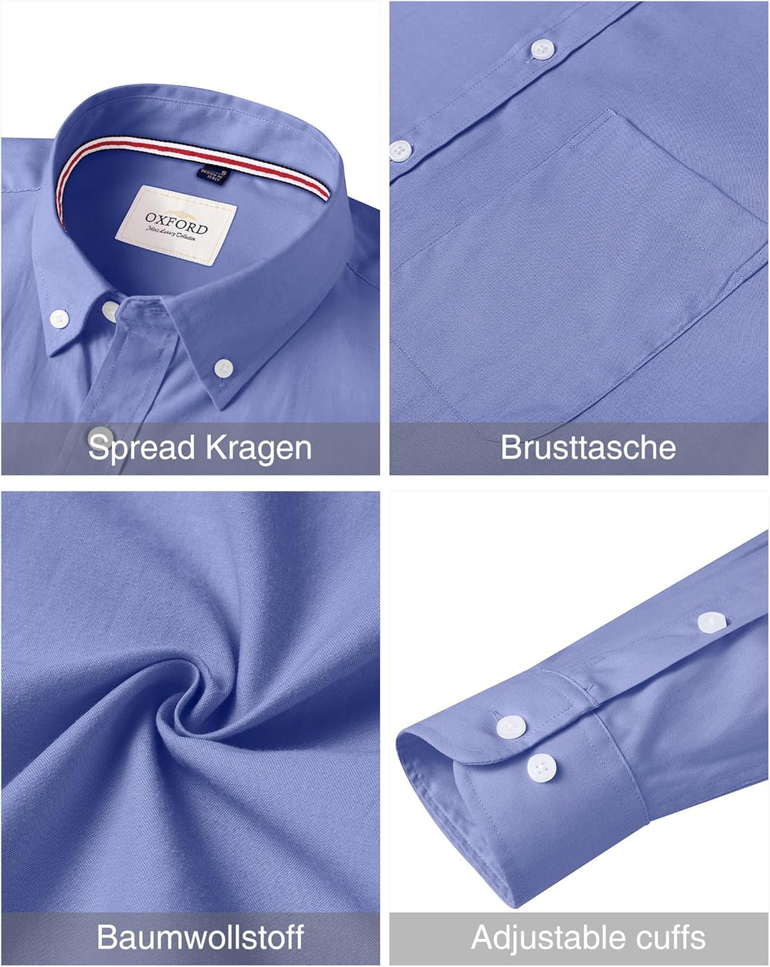 J.VER Oxford Herren Hemd Bügelfrei Regular Fit Hemd Langarm Casual Hemd aus Oxford Button down Hemd