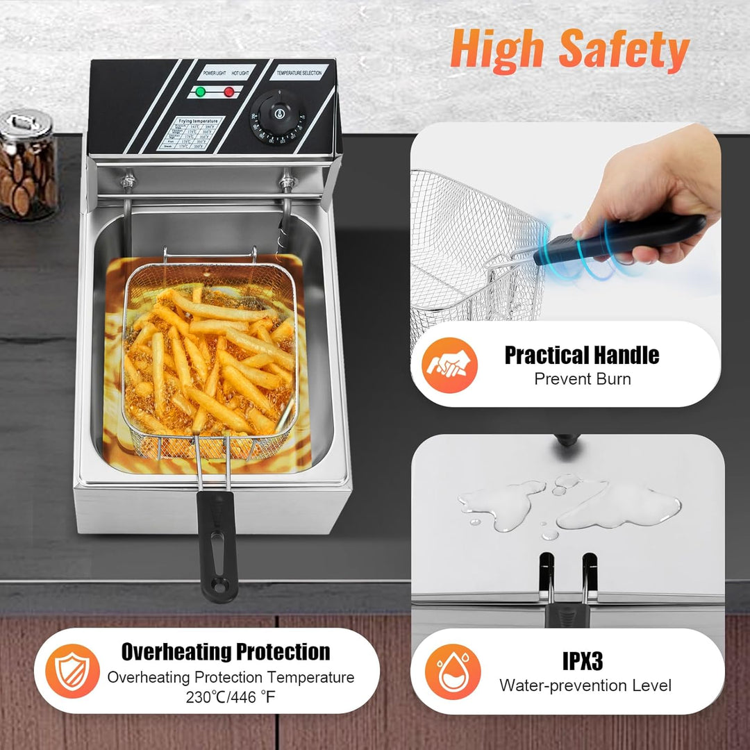 SICHENSH 6L Elektro-Fritteuse Edelstahl, Elektrische Fritteuse, Catering Fritteuse, 2500W Commercial