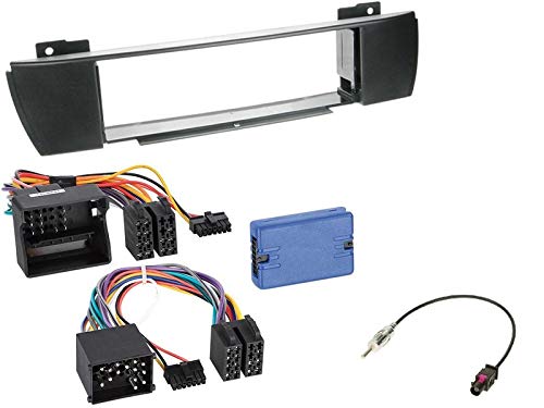 1 DIN Radio Einbauset mit Lenkradfernbedienung für BMW X3 E83 01/2004-08/2010 schwarz mit Navi ab We