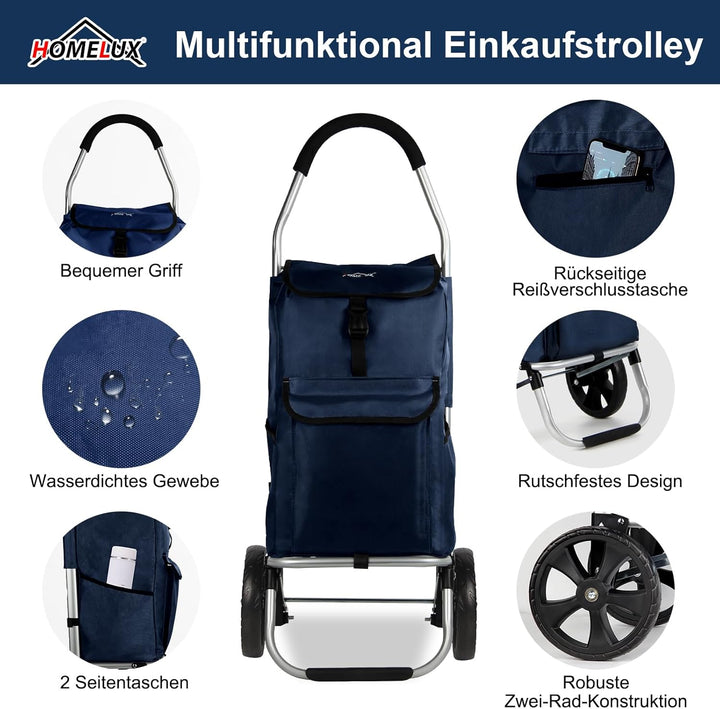 Einkaufstrolley, HOMELUX klappbar, Stabiler Einkaufswagen, grosse Kapazität 41 L, multifunktional, H