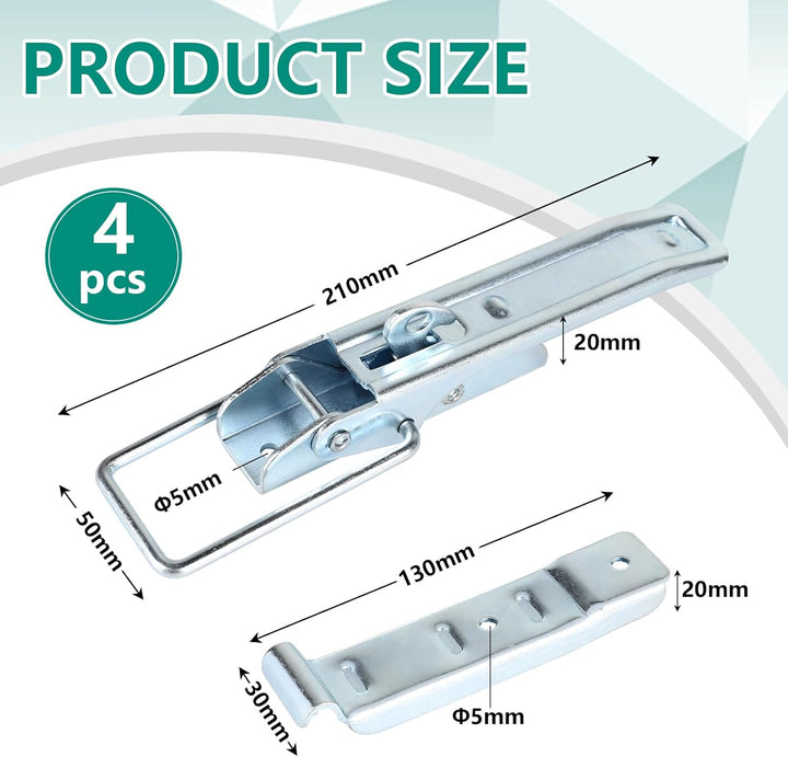 4 X Exzenterverschluss mit Halter 210mm, Spannverschluss Anhänger Bordwandverschluss Verzinkt, Versc