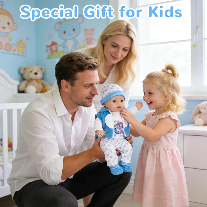 7 Stück Puppenkleidung, Blaue Kleidung Outfit für 35-43 cm Baby Puppen mit Jacke, Oberteil, Hose, Mü